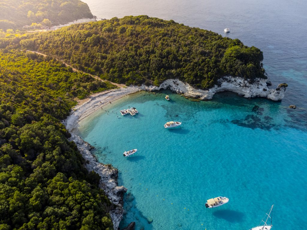 Aerial view of Antipaxos island near Corfu, Greece.