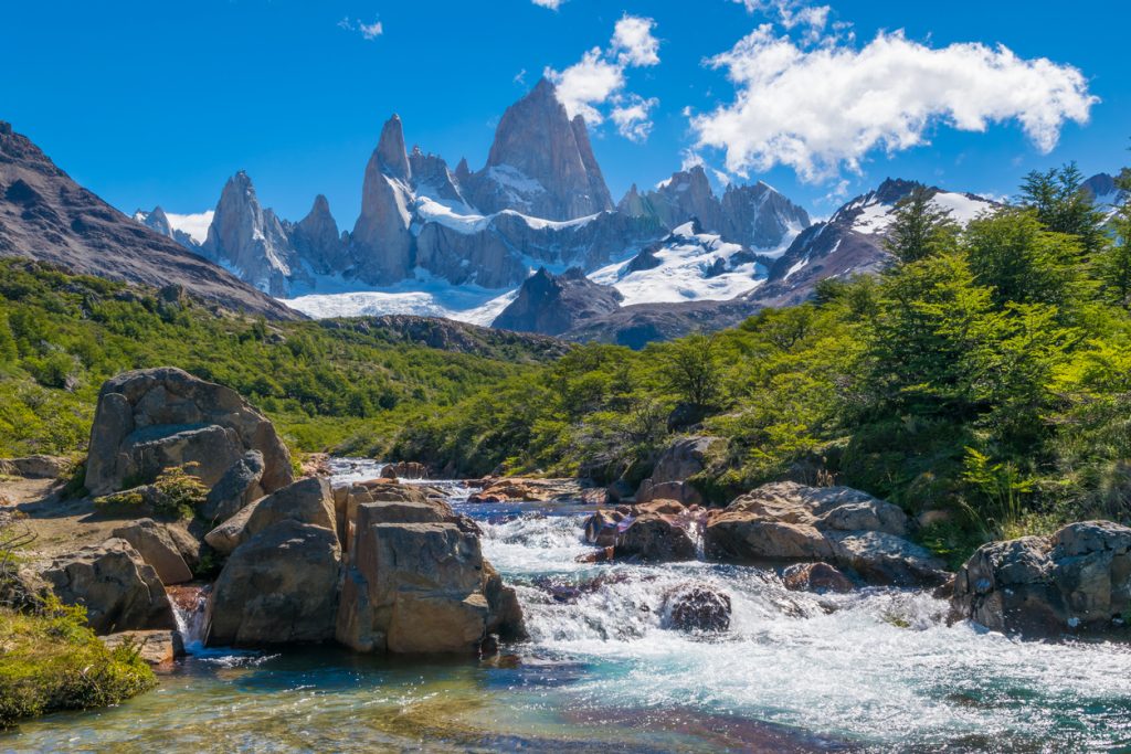 Flowing water at Mount Fitz Roy in Patagonia Argentina