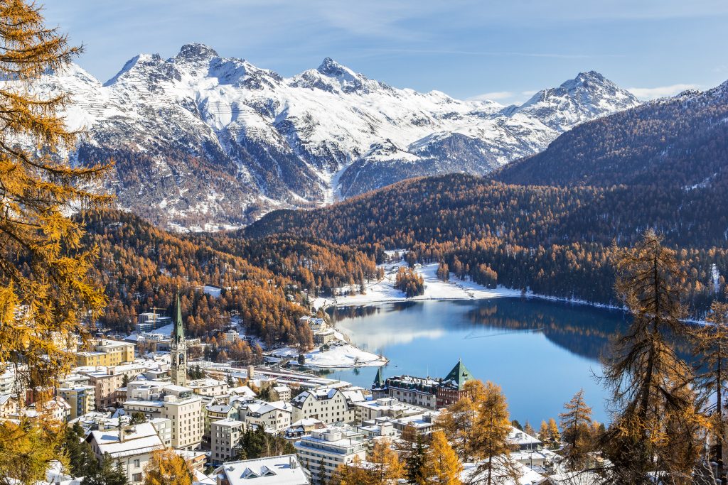 View of St. Moritz, from the high hill with the first new snow Switzerland - Blue Ribbon Travel