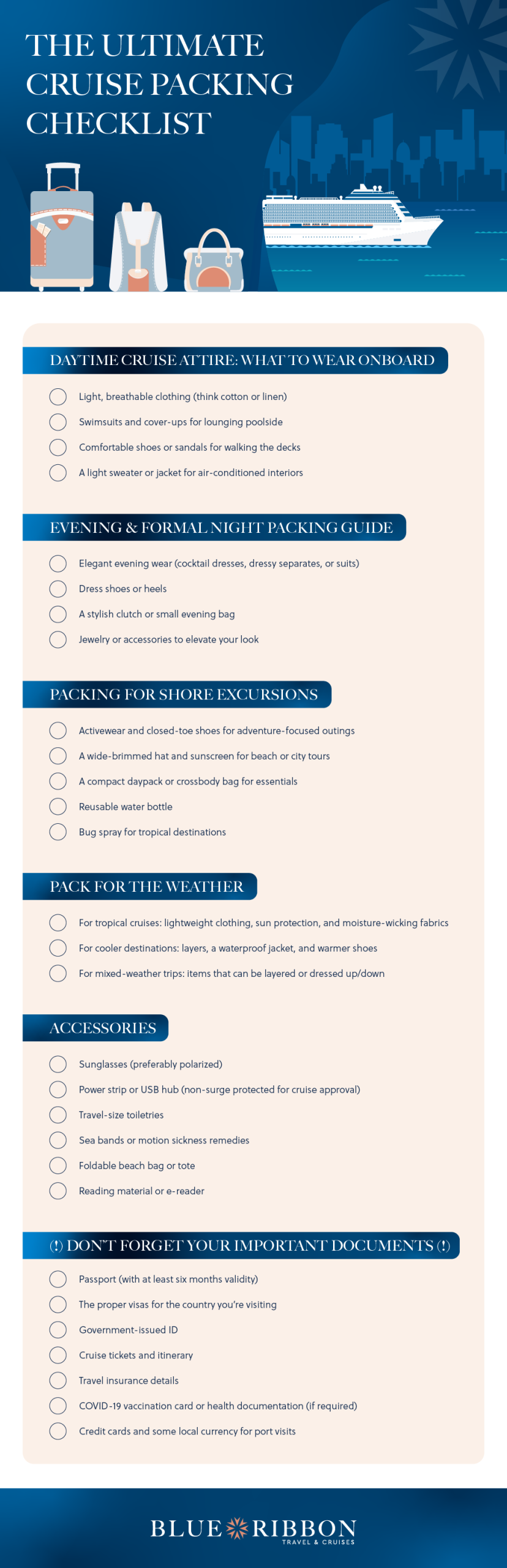 The Ultimate Cruise Packing Checklist - Blue Ribbon Travel