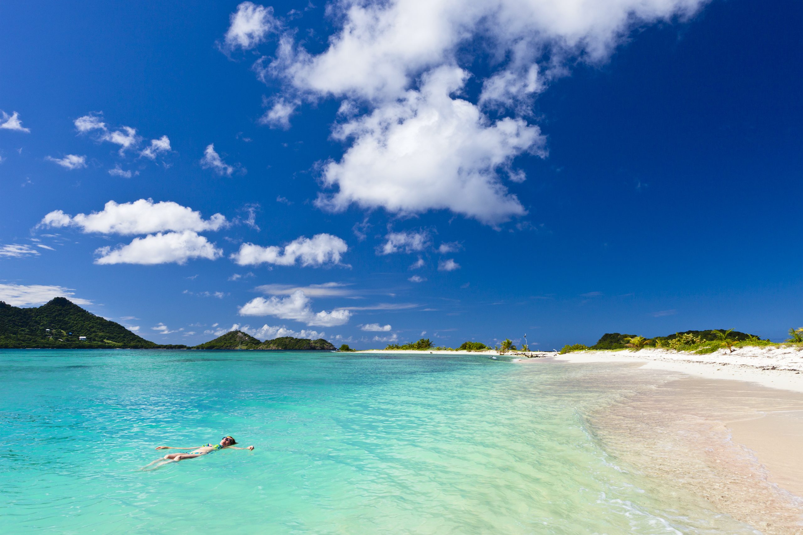 Landscape shot of clear blue water at Sandy Island, Grenada - Blue Ribbon Travel